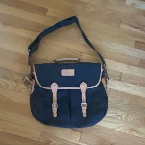 Mulholland Black Canvas Messenger Bag/Breifcase with Leather Trim